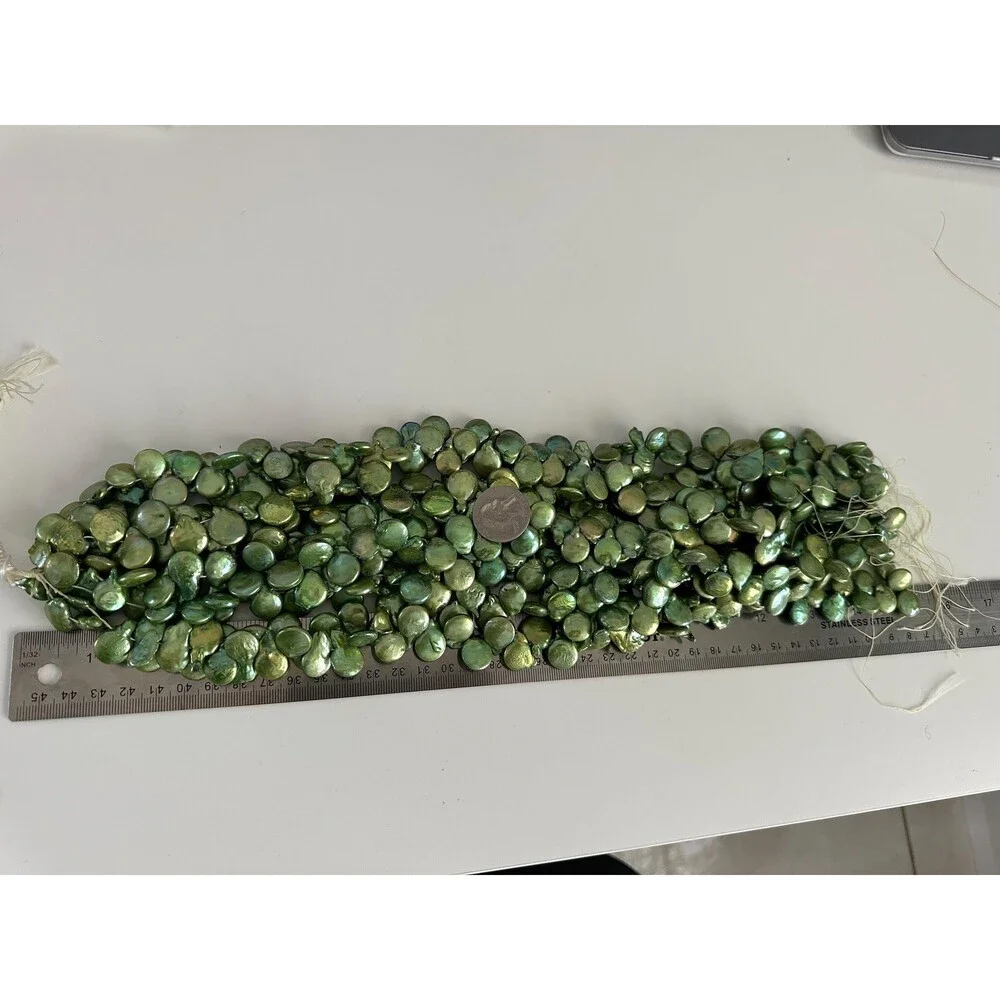 13-15 mm deep forest green Big freshwater pearl, Baroque coin l pearls for DIY